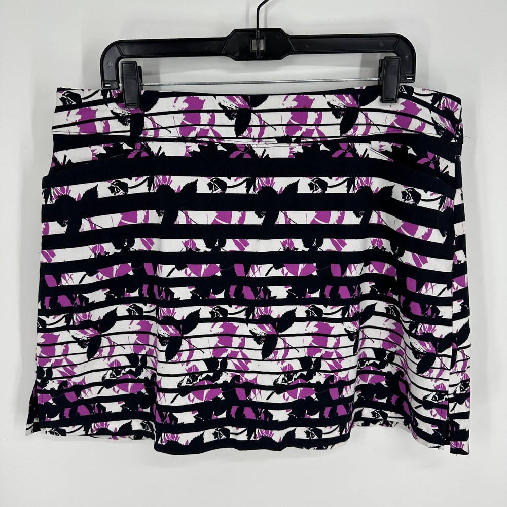 Lady Hagen Golf Skort Tennis Striped Floral Print Women's 16 Purple Black White